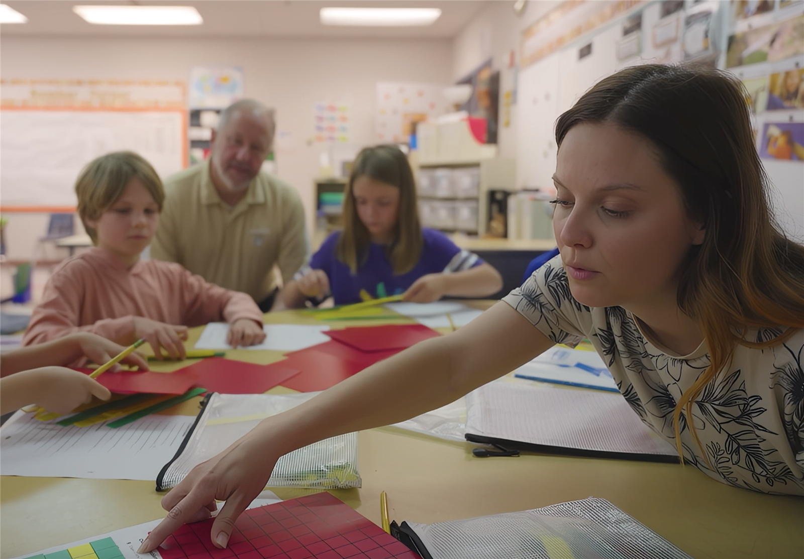 Teacher working with students